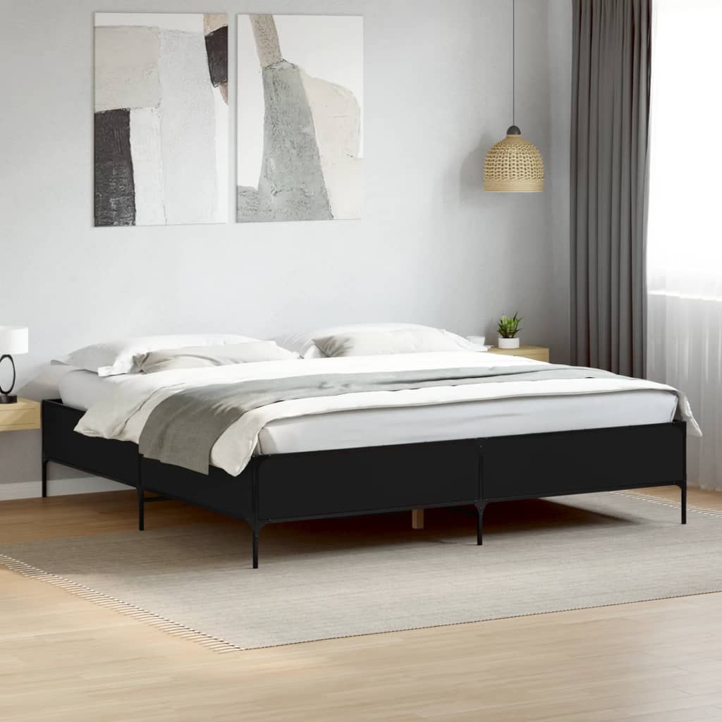 vidaXL Bettgestell Schwarz 200x200 cm Holzwerkstoff und Metall