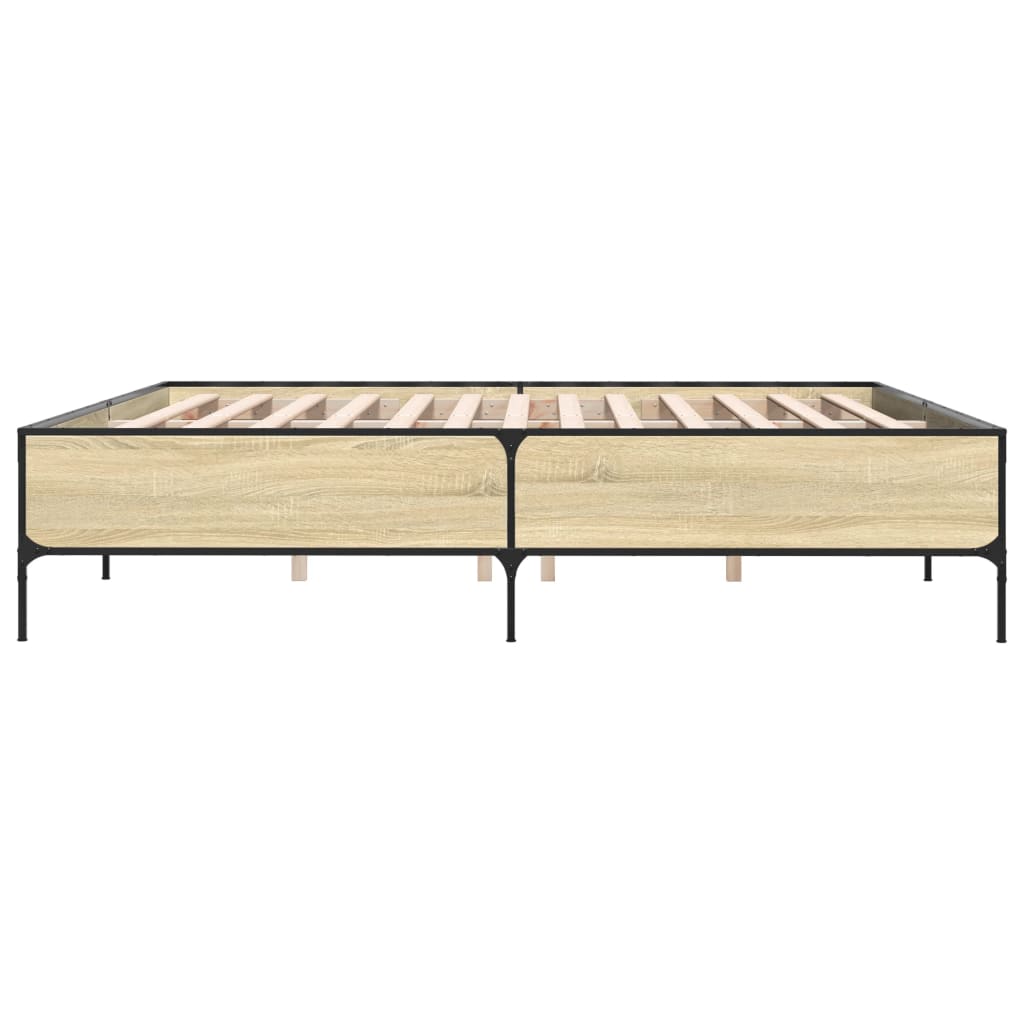 vidaXL Bettgestell Sonoma-Eiche 200x200 cm Holzwerkstoff und Metall