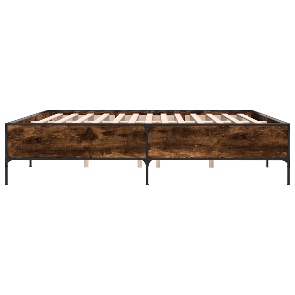 vidaXL Bettgestell Räuchereiche 200x200 cm Holzwerkstoff und Metall