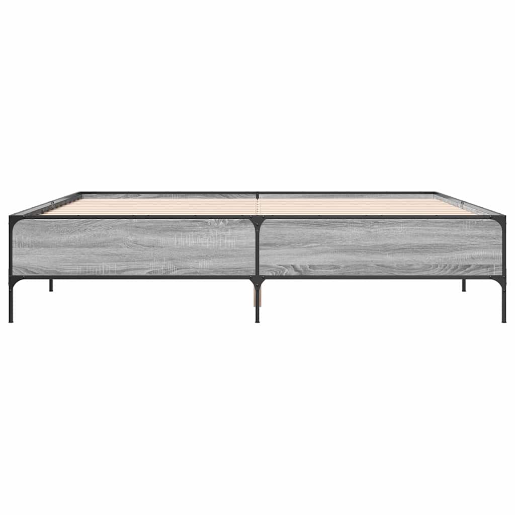 vidaXL Bettgestell Grau Sonoma 200x200 cm Holzwerkstoff und Metall