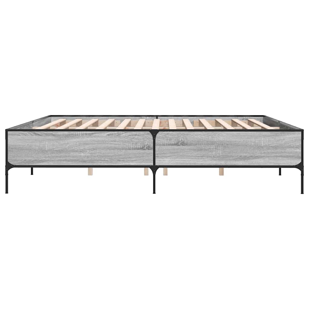 vidaXL Bettgestell Grau Sonoma 200x200 cm Holzwerkstoff und Metall