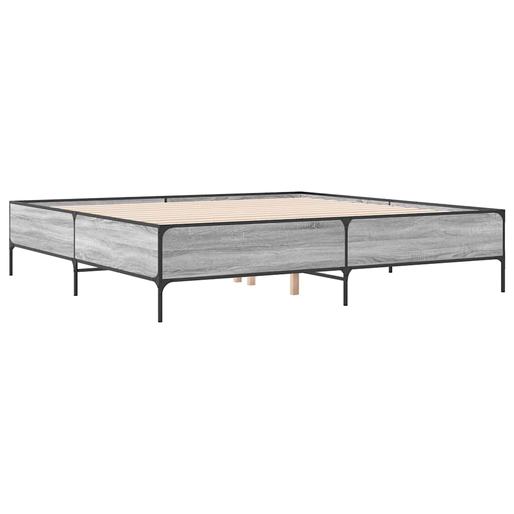 vidaXL Bettgestell Grau Sonoma 200x200 cm Holzwerkstoff und Metall
