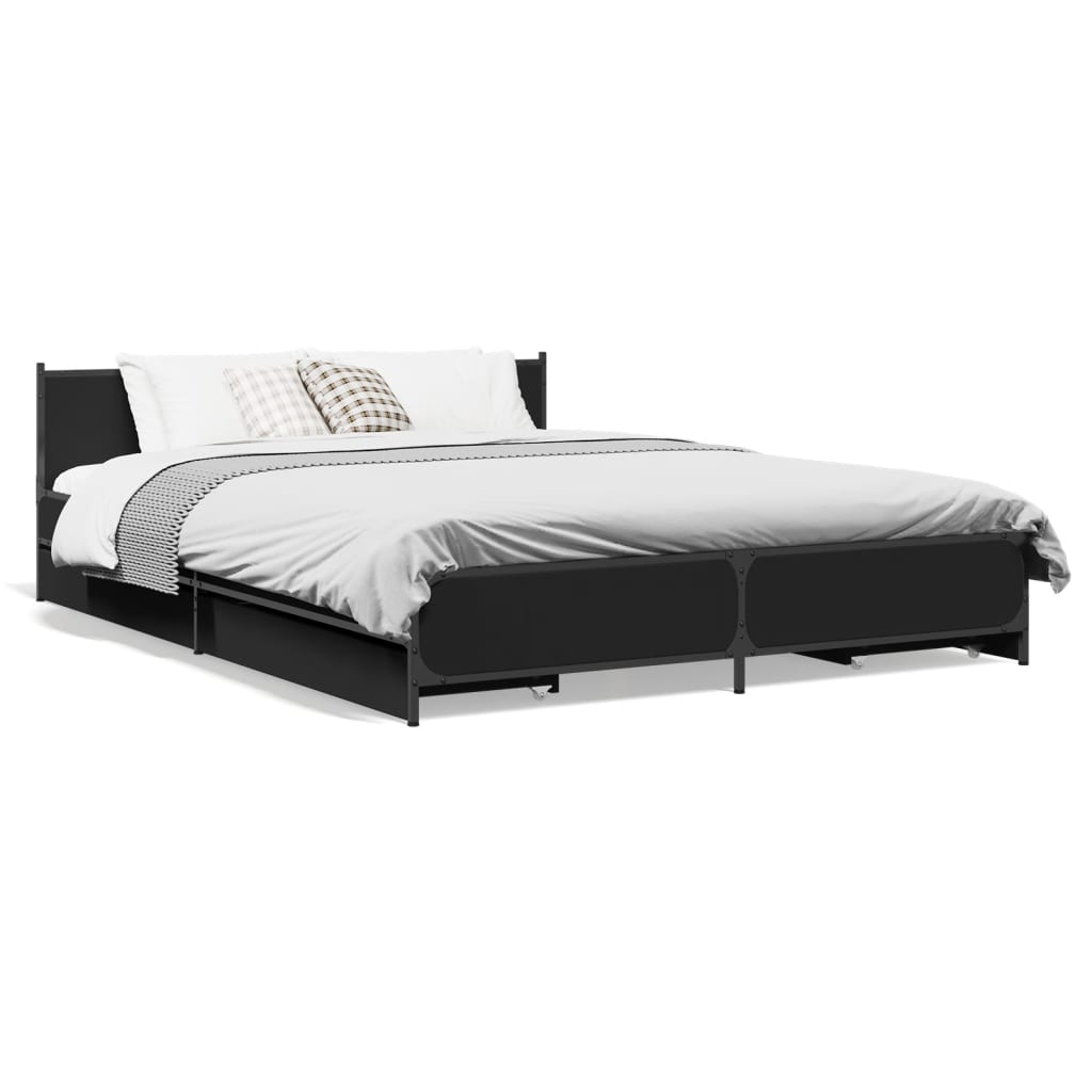 vidaXL Bettgestell mit Schubladen Schwarz 135x190 cm Holzwerkstoff