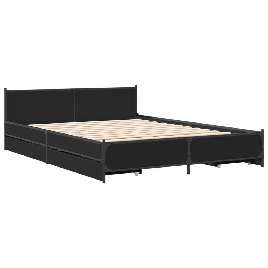 vidaXL Bettgestell mit Schubladen Schwarz 135x190 cm Holzwerkstoff