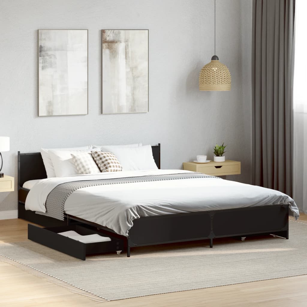 vidaXL Bettgestell mit Schubladen Schwarz 135x190 cm Holzwerkstoff