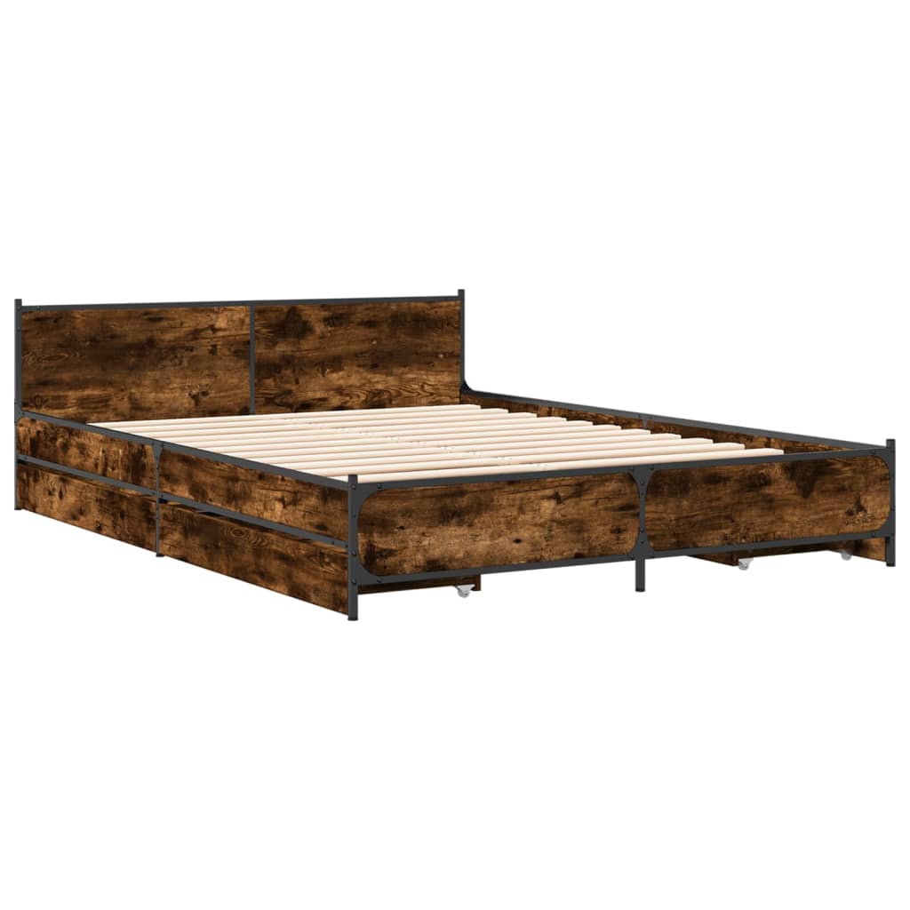 vidaXL Bettgestell mit Schubladen Räuchereiche 135x190cm Holzwerkstoff