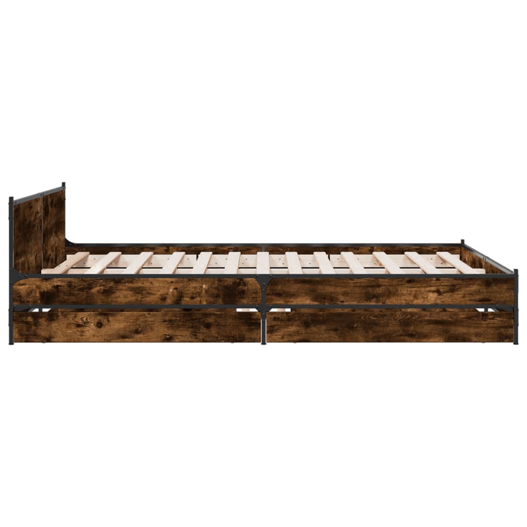 vidaXL Bettgestell mit Schubladen Räuchereiche 135x190cm Holzwerkstoff