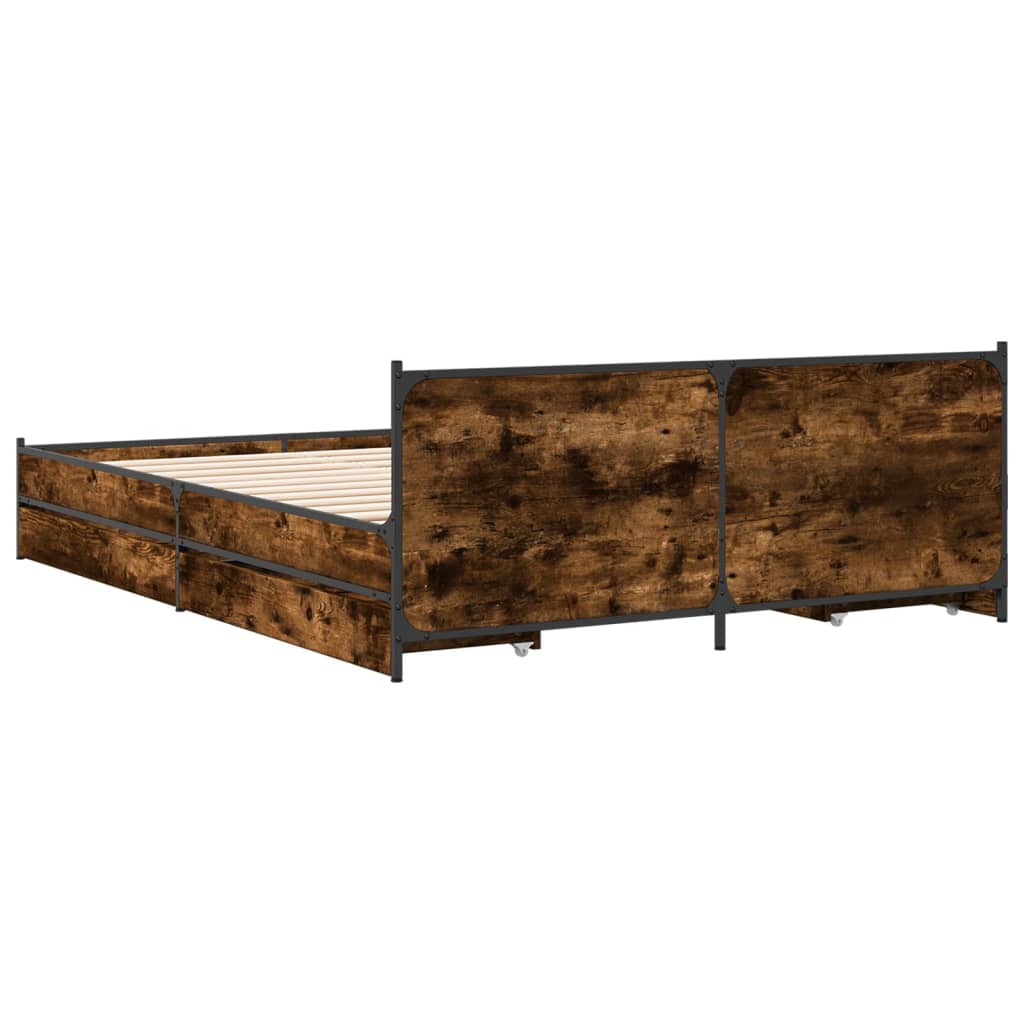 vidaXL Bettgestell mit Schubladen Räuchereiche 135x190cm Holzwerkstoff