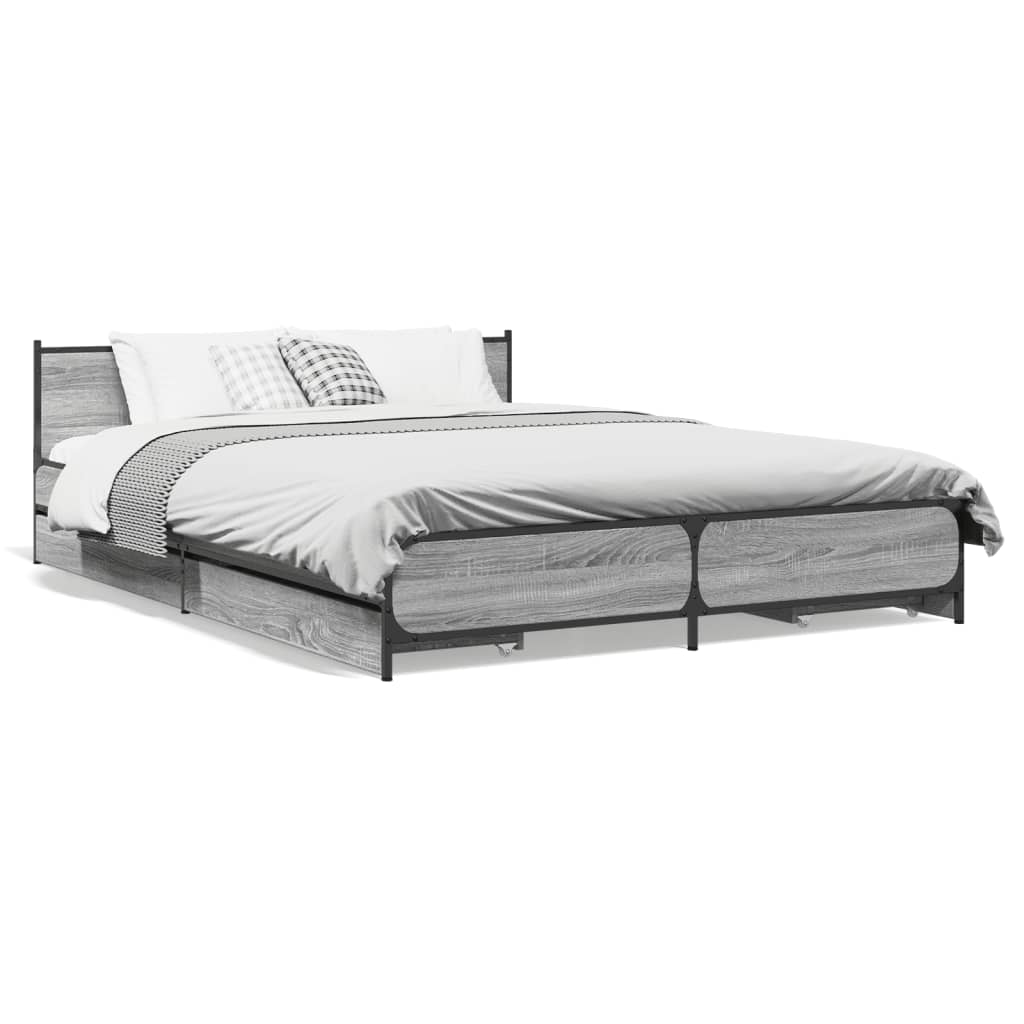 vidaXL Bettgestell mit Schubladen Grau Sonoma 135x190 cm Holzwerkstoff
