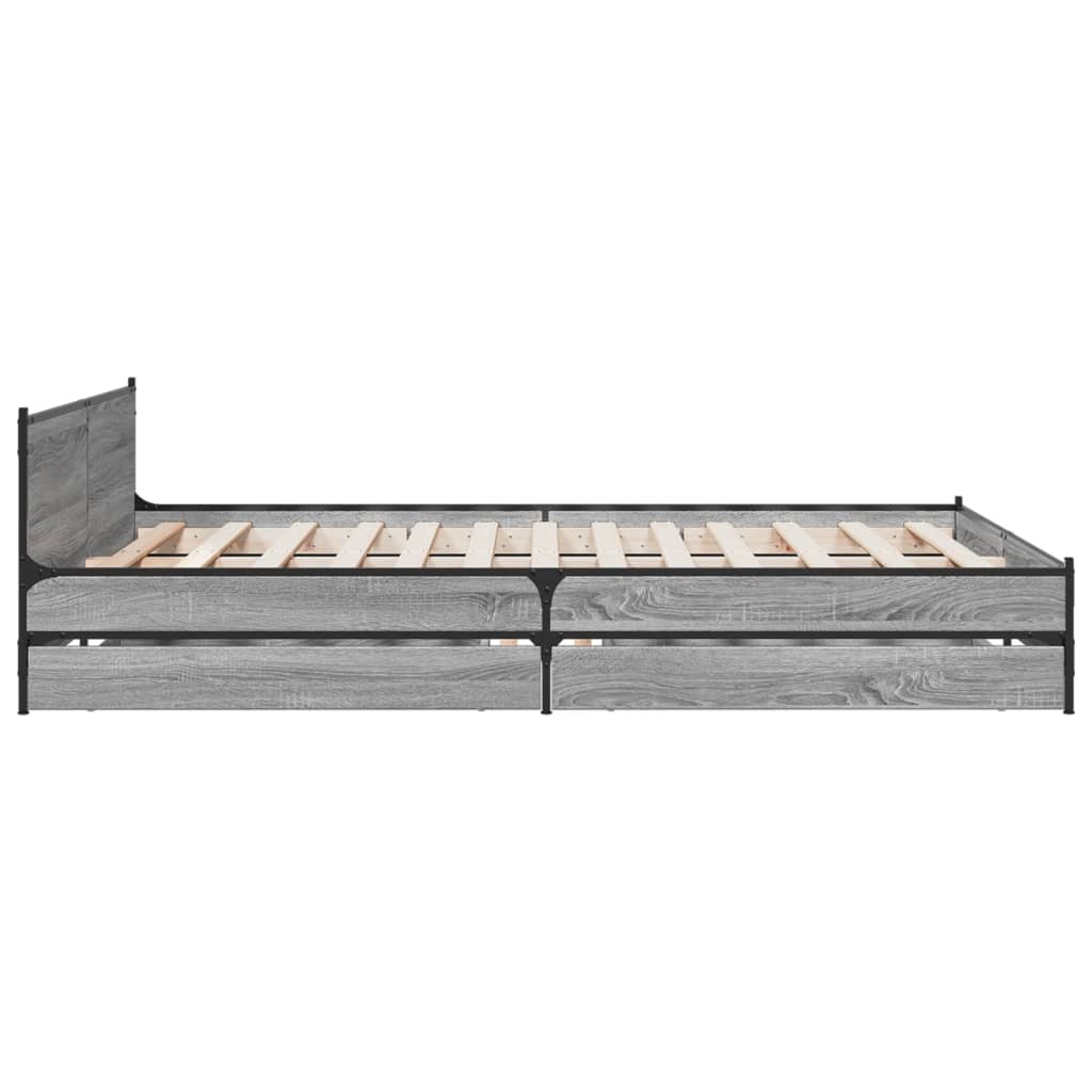 vidaXL Bettgestell mit Schubladen Grau Sonoma 135x190 cm Holzwerkstoff