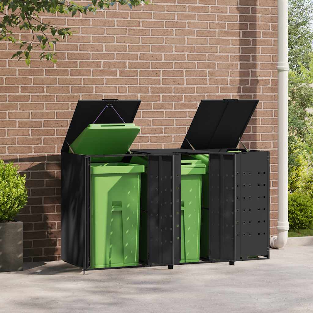 vidaXL Mülltonnenbox für 3 Tonnen Schwarz 207x79x117 cm Stahl