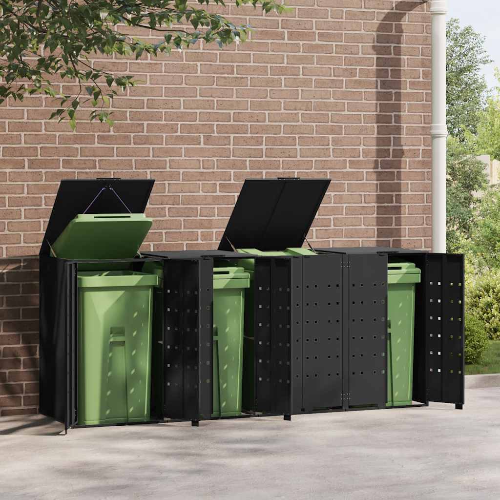 vidaXL Mülltonnenbox für 4 Tonnen Schwarz 276x79x117 cm Stahl