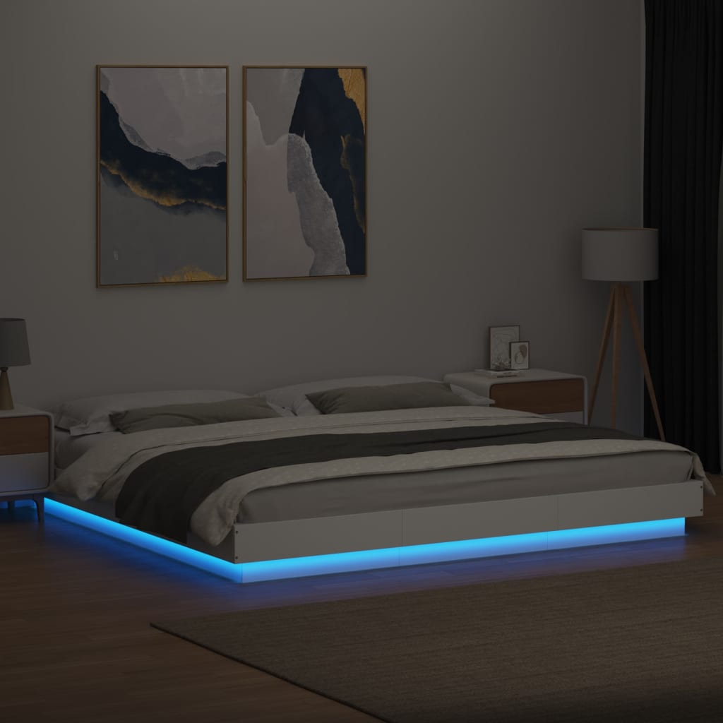vidaXL Bettgestell mit LED Weiß 200x200 cm Holzwerkstoff
