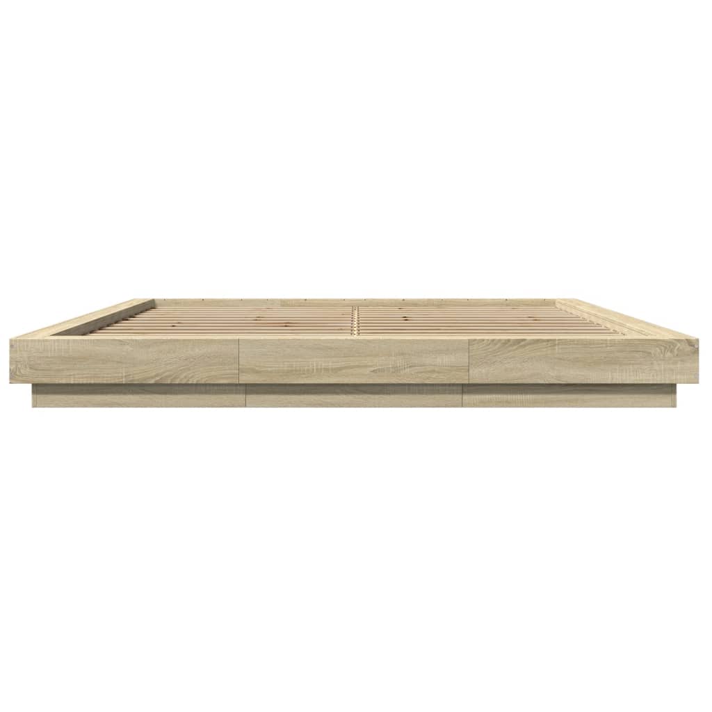 vidaXL Bettgestell mit LED Sonoma-Eiche 200x200 cm Holzwerkstoff