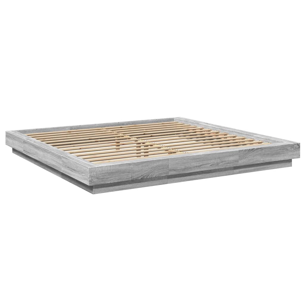 vidaXL Bettgestell mit LED Grau Sonoma 200x200 cm Holzwerkstoff
