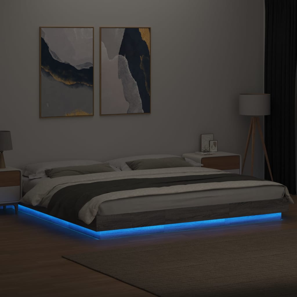 vidaXL Bettgestell mit LED Grau Sonoma 200x200 cm Holzwerkstoff