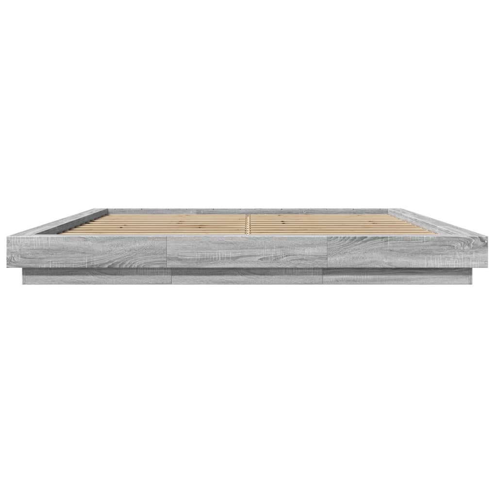 vidaXL Bettgestell mit LED Grau Sonoma 200x200 cm Holzwerkstoff