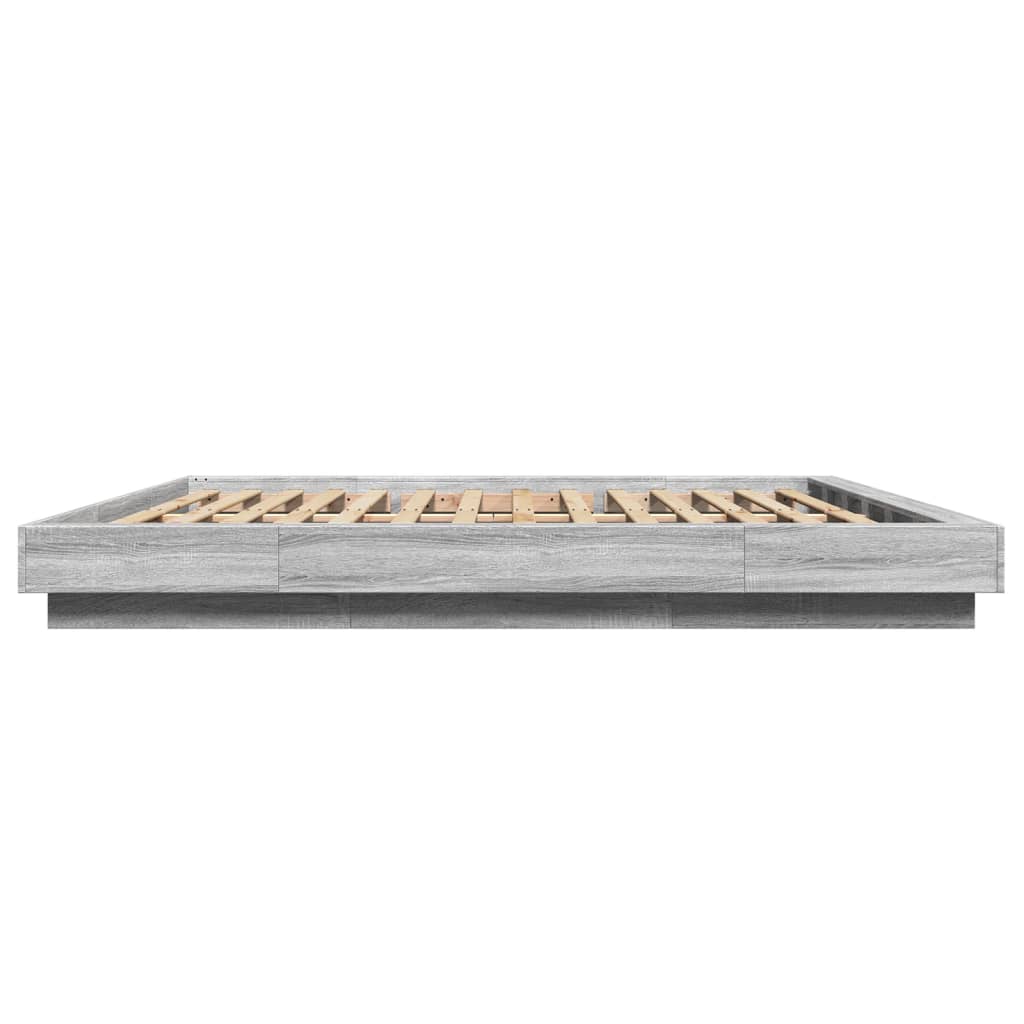vidaXL Bettgestell mit LED Grau Sonoma 200x200 cm Holzwerkstoff