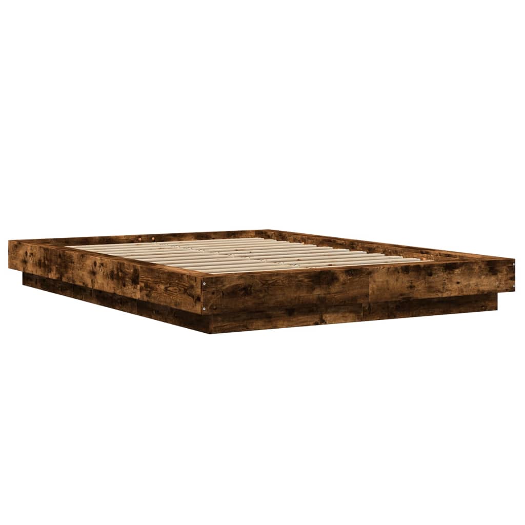 vidaXL Bettgestell mit LED Räuchereiche 120x200cm Holzwerkstoff