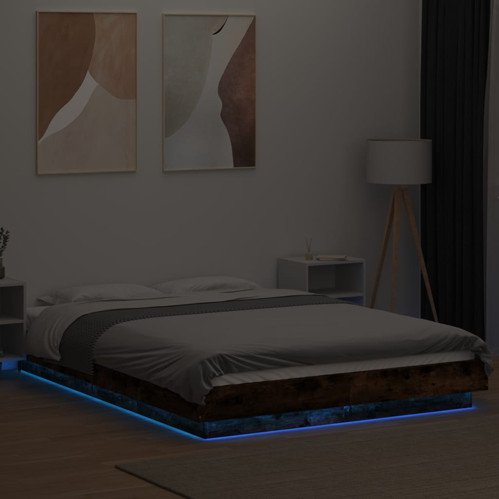 vidaXL Bettgestell mit LED Räuchereiche 120x200cm Holzwerkstoff