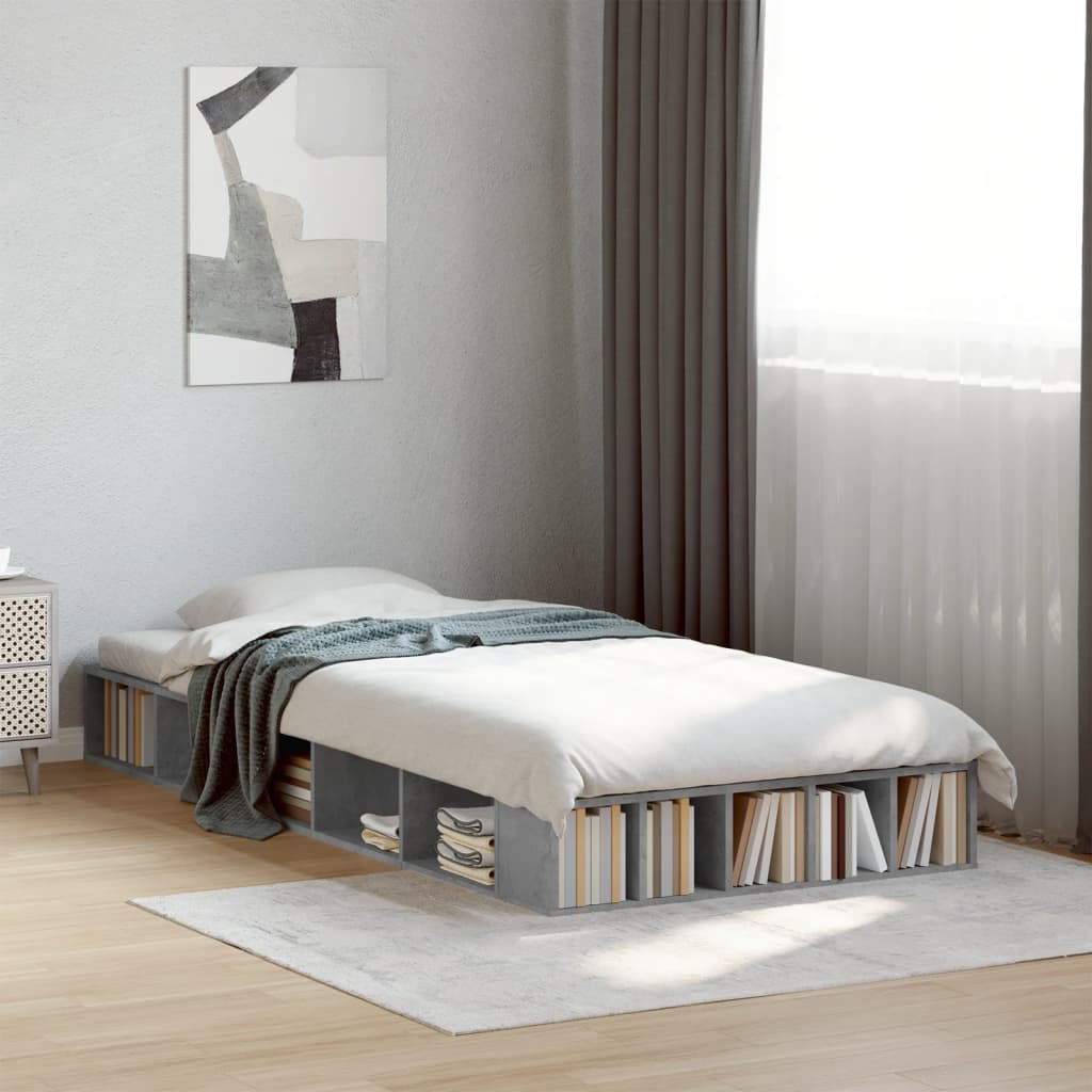 vidaXL Bettgestell Betongrau 135x190 cm Holzwerkstoff