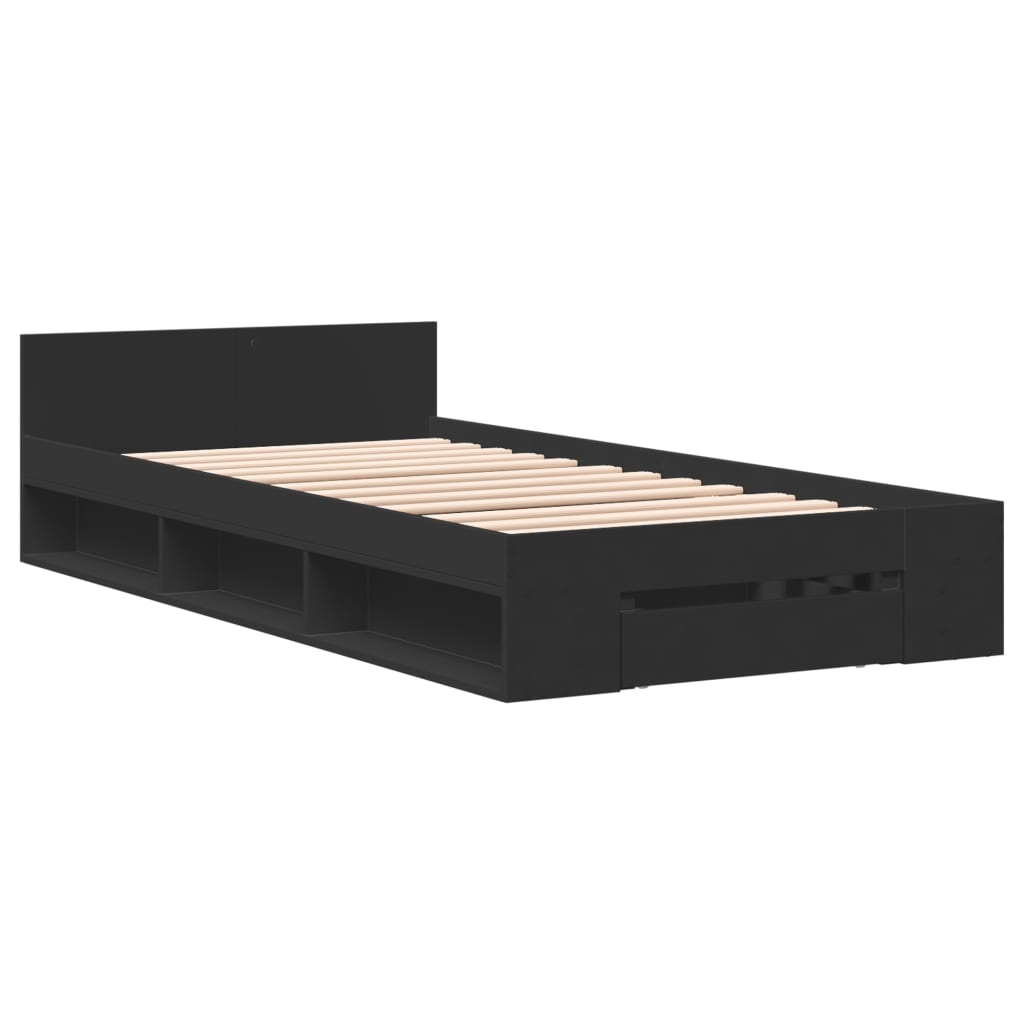 vidaXL Bettgestell mit Schublade Schwarz 90x190 cm Holzwerkstoff