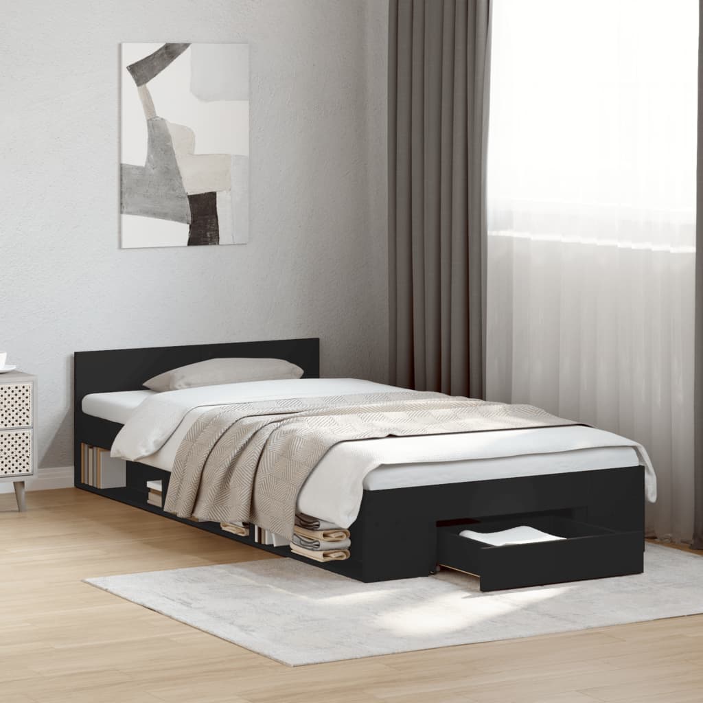 vidaXL Bettgestell mit Schublade Schwarz 90x190 cm Holzwerkstoff