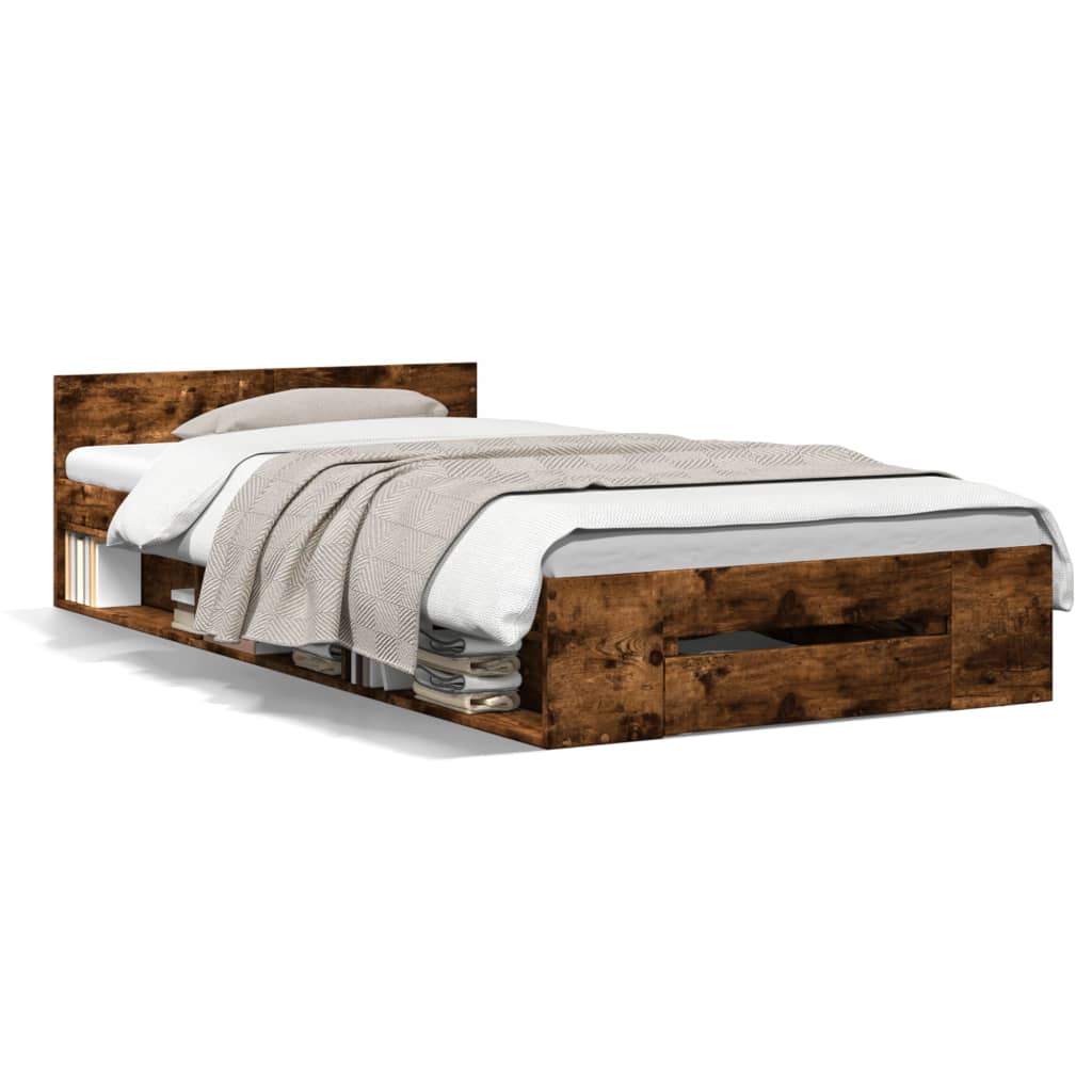 vidaXL Bettgestell mit Schublade Räuchereiche 90x190 cm Holzwerkstoff