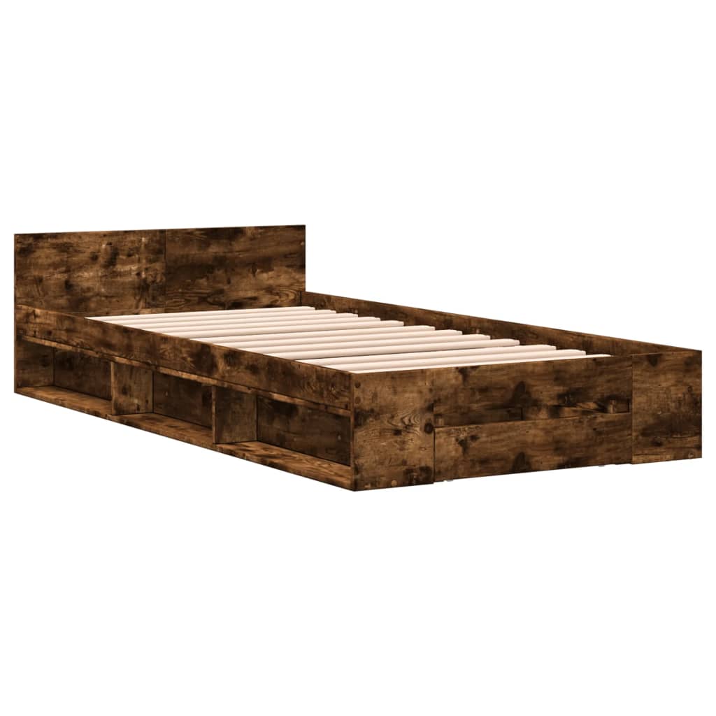 vidaXL Bettgestell mit Schublade Räuchereiche 90x190 cm Holzwerkstoff