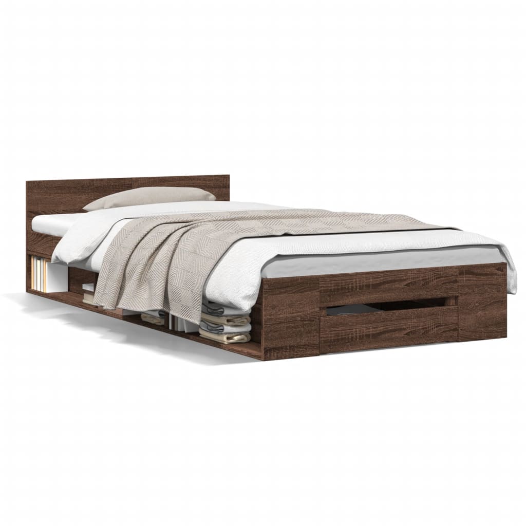 vidaXL Bettgestell mit Schublade Braun Eiche 75x190 cm Holzwerkstoff