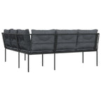 vidaXL Gartensofa in L-Form mit Kissen Schwarz Stahl und Textilene