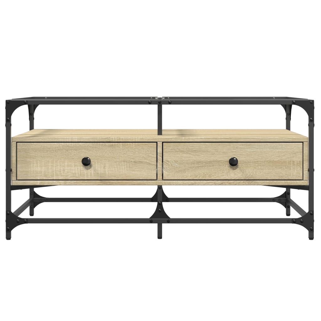 vidaXL Couchtisch mit Glasplatte Sonoma-Eiche 98,5x50x45 cm Stahl