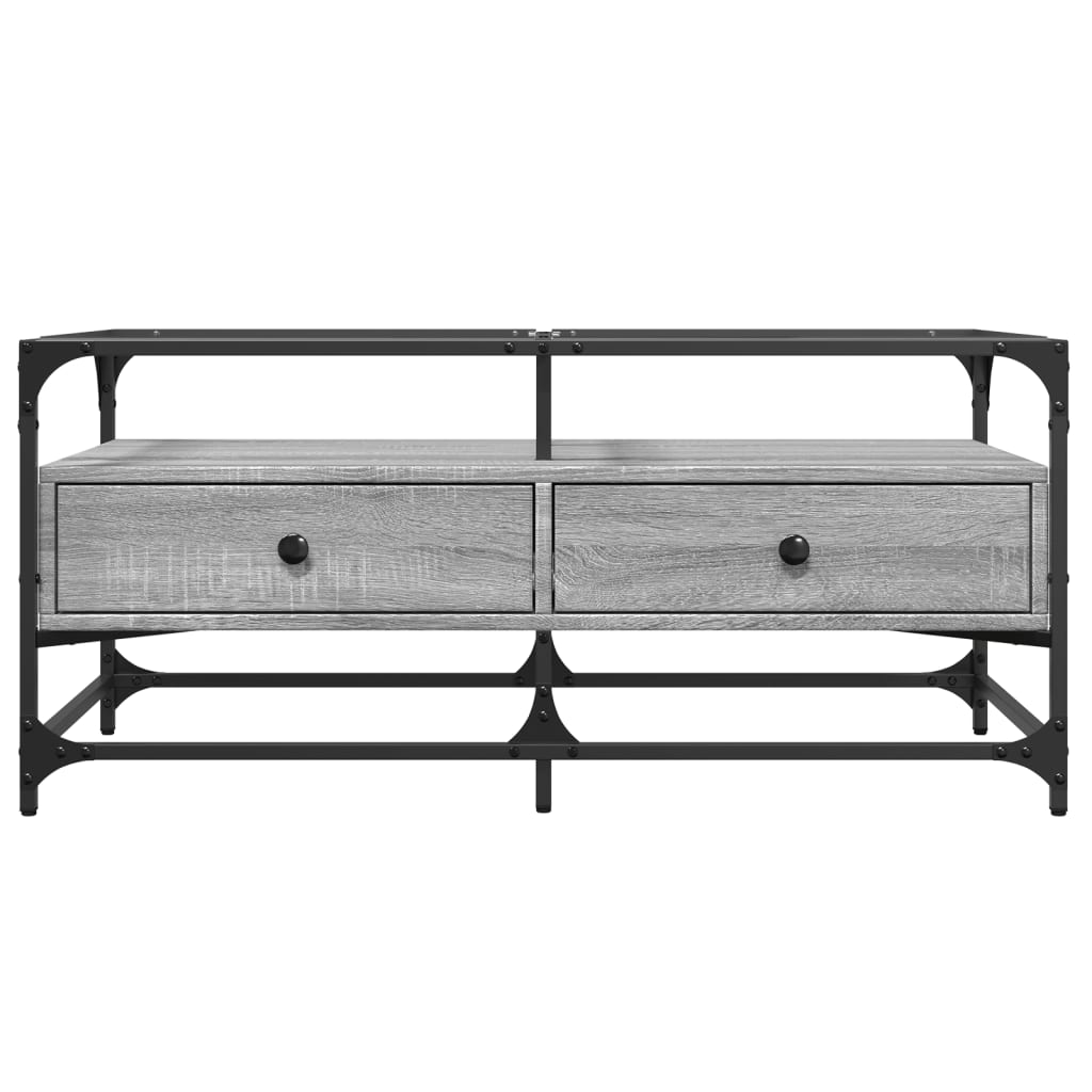 vidaXL Couchtisch mit Glasplatte Grau Sonoma 98,5x50x45 cm Stahl