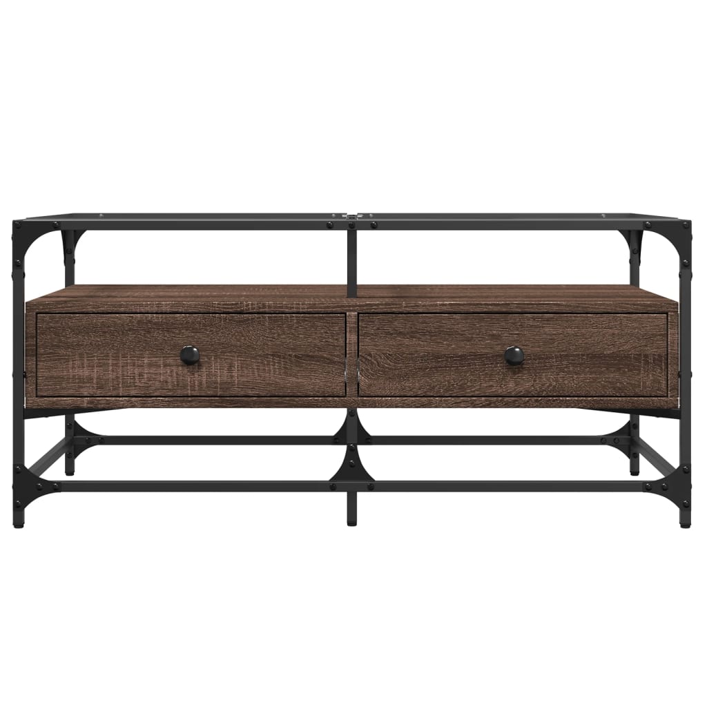 vidaXL Couchtisch mit Glasplatte Braun Eichen-Optik 98,5x50x45cm Stahl