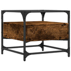 vidaXL Couchtisch mit Glasplatte Räuchereiche 50x50x45 cm Stahl