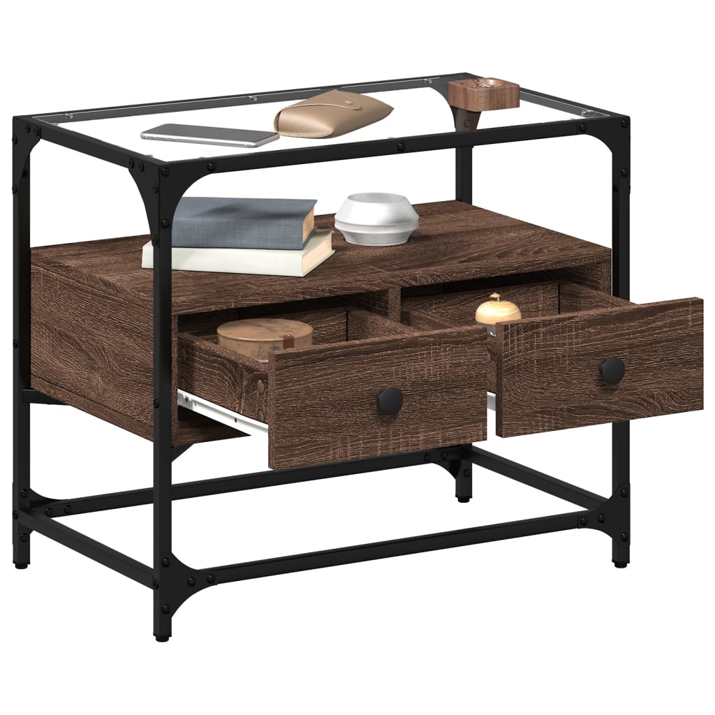 vidaXL TV-Schrank mit Glasplatte Braun Eiche 60x35x51 cm Holzwerkstoff
