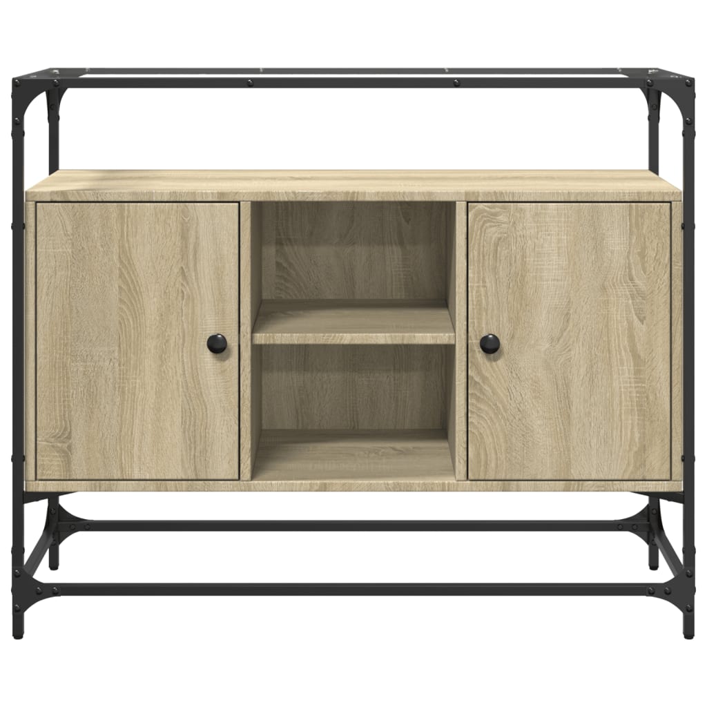 vidaXL Sideboard mit Glasplatte Sonoma-Eiche 98x35x81 cm Holzwerkstoff