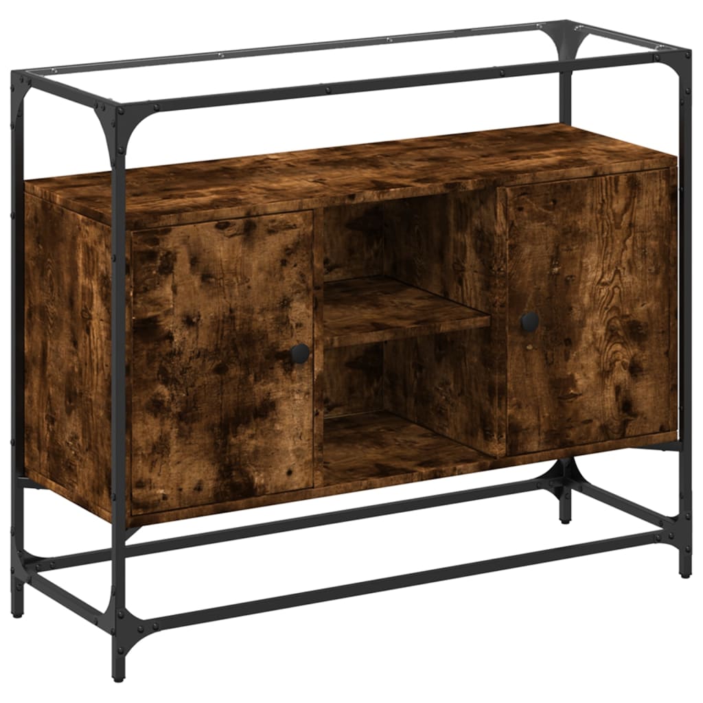 vidaXL Sideboard mit Glasplatte Räuchereiche 98x35x81 cm Holzwerkstoff