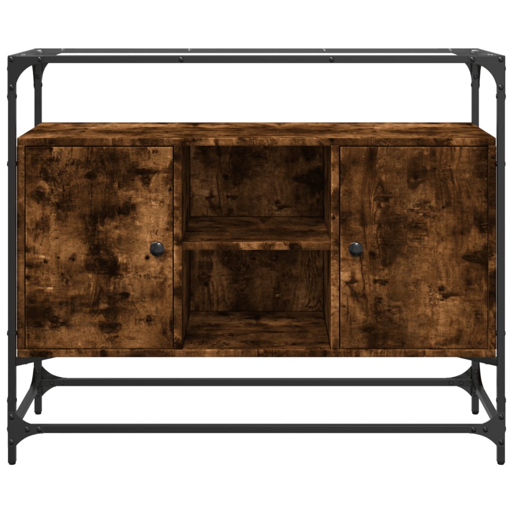 vidaXL Sideboard mit Glasplatte Räuchereiche 98x35x81 cm Holzwerkstoff