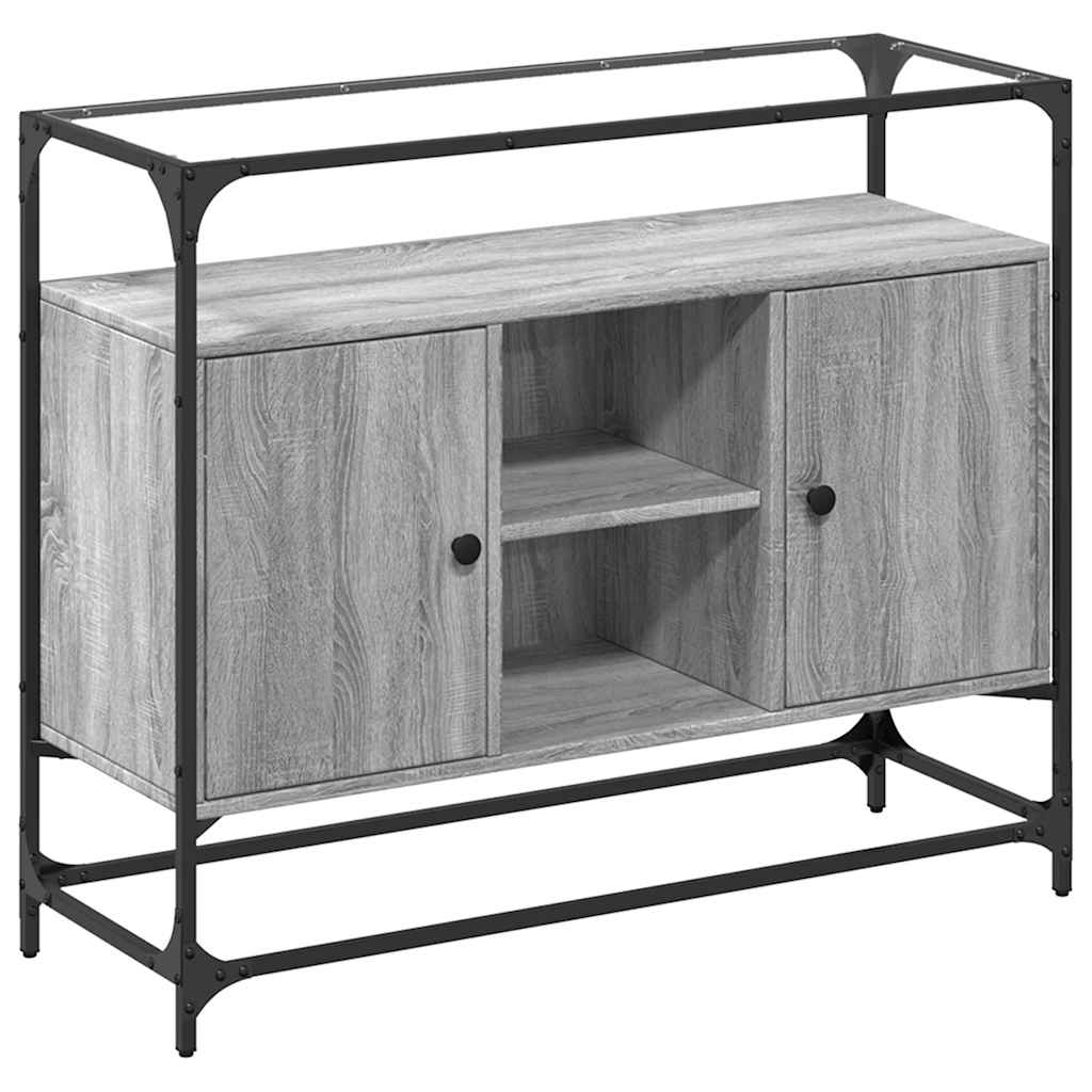 vidaXL Sideboard mit Glasplatte Grau Sonoma 98x35x81 cm Holzwerkstoff