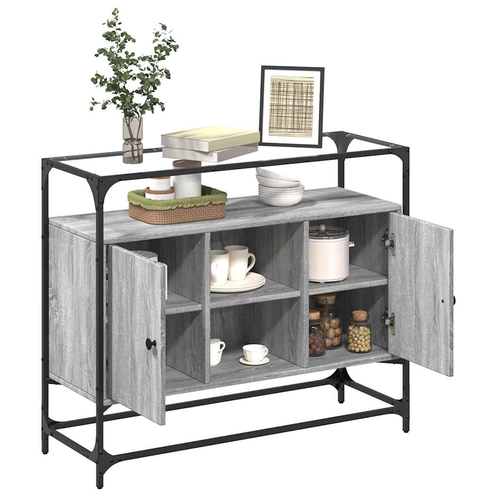 vidaXL Sideboard mit Glasplatte Grau Sonoma 98x35x81 cm Holzwerkstoff