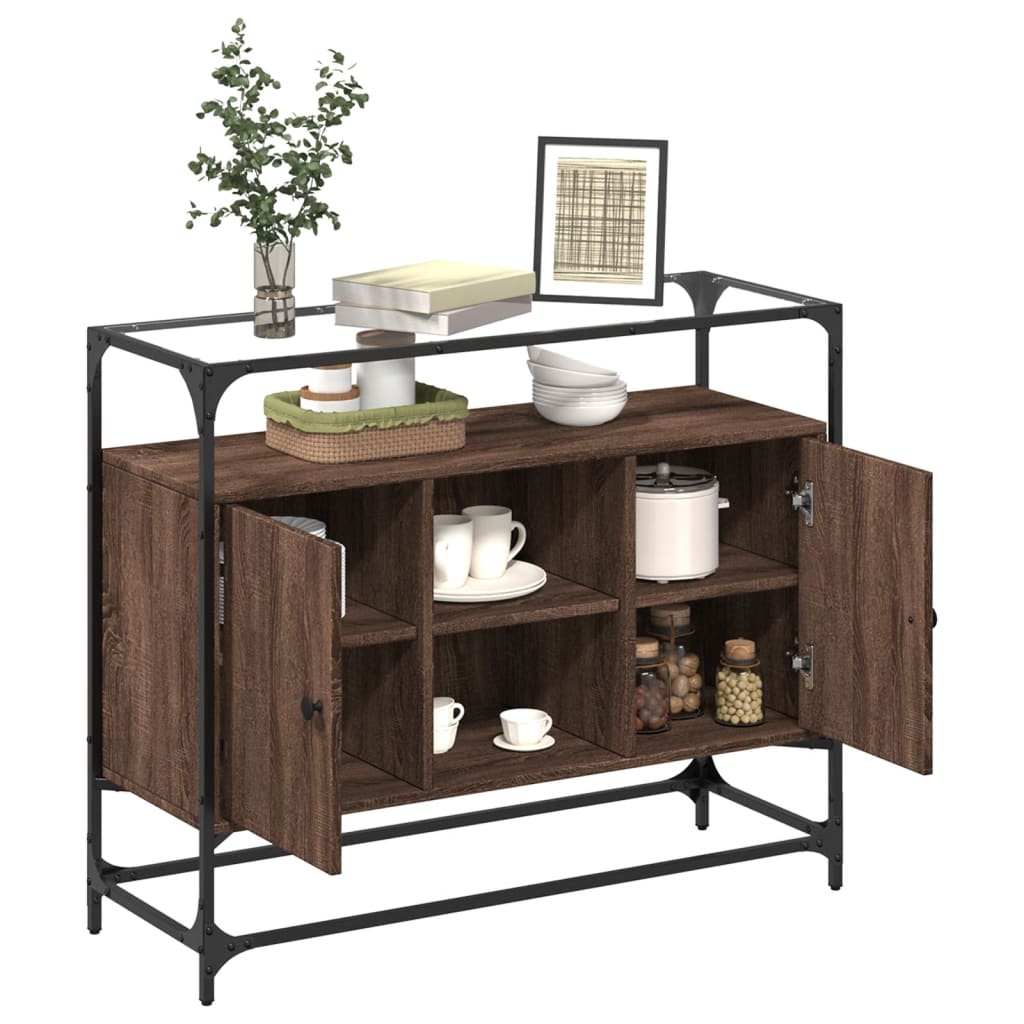 vidaXL Sideboard mit Glasplatte Braun Eiche 98x35x81 cm Holzwerkstoff