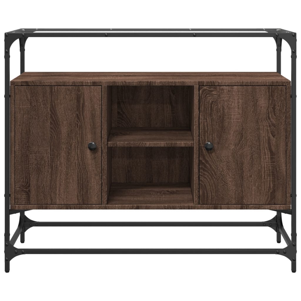vidaXL Sideboard mit Glasplatte Braun Eiche 98x35x81 cm Holzwerkstoff