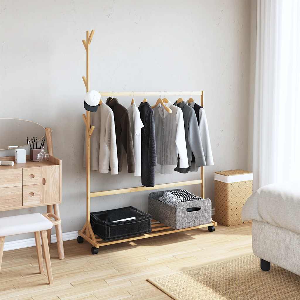 vidaXL Kleiderständer mit Haken und Rollen 100x35x157 cm Bambus
