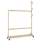 vidaXL Kleiderständer mit Haken und Rollen 100x35x157 cm Bambus