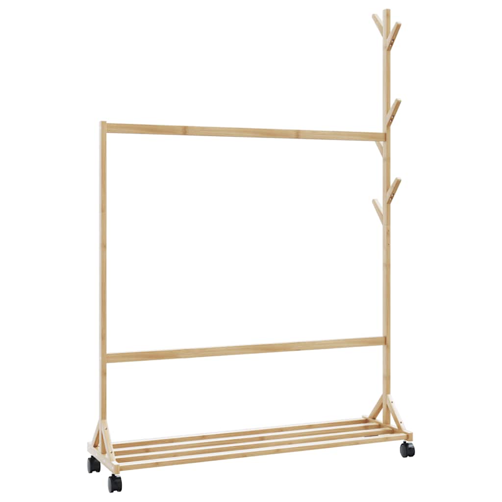 vidaXL Kleiderständer mit Haken und Rollen 100x35x157 cm Bambus