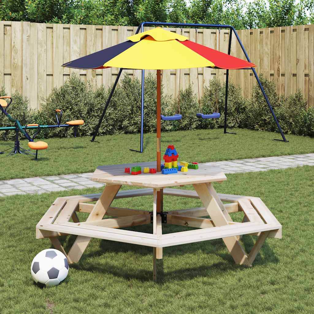 vidaXL Picknicktisch mit Bänken für 6 Kinder Sechseckig Tannenholz