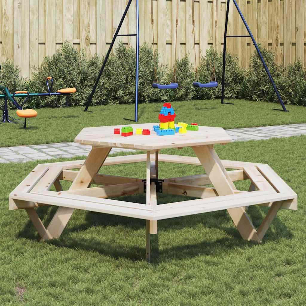 vidaXL Picknicktisch mit Bänken für 6 Kinder Sechseckig Tannenholz