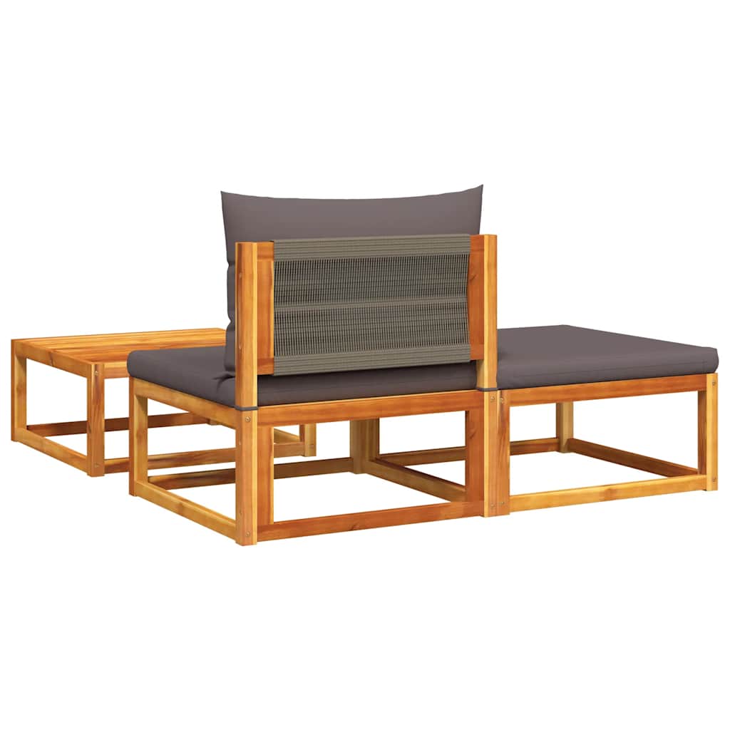 vidaXL 3-tlg. Gartensofa-Set mit Kissen Holz Akazie & Seil