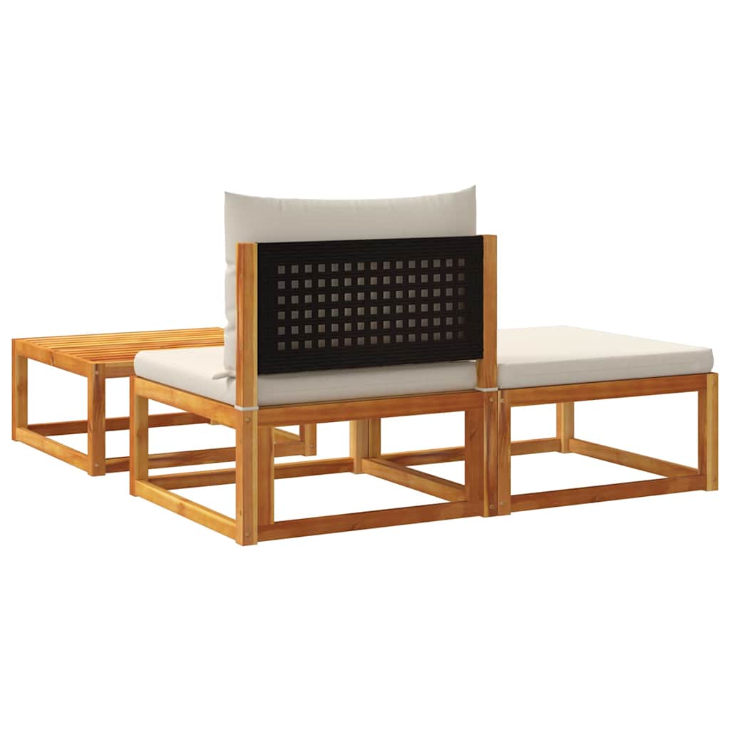 vidaXL 3-tlg. Gartensofa-Set mit Kissen Holz Akazie & Rattan